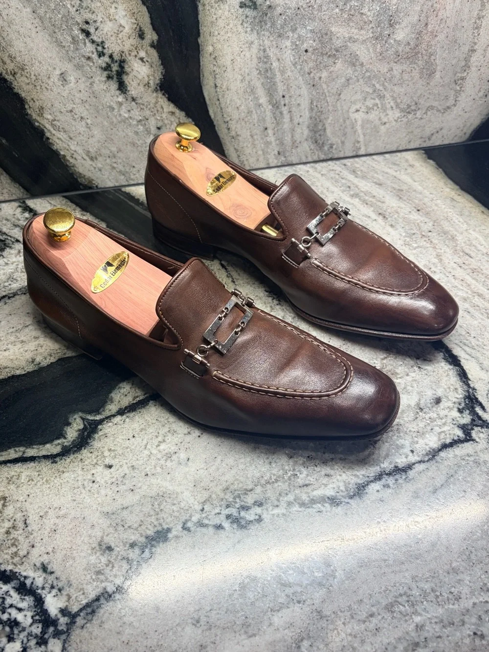 Santoni Fatte a Mano Brown Horsebit Loafers Handmade Italy  display picture 2